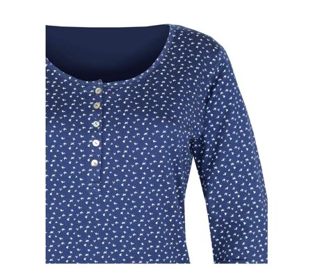 MAYFLOWER NOBEL3 : Tee-shirt manches longues bleu imprimé avec col rond boutonné