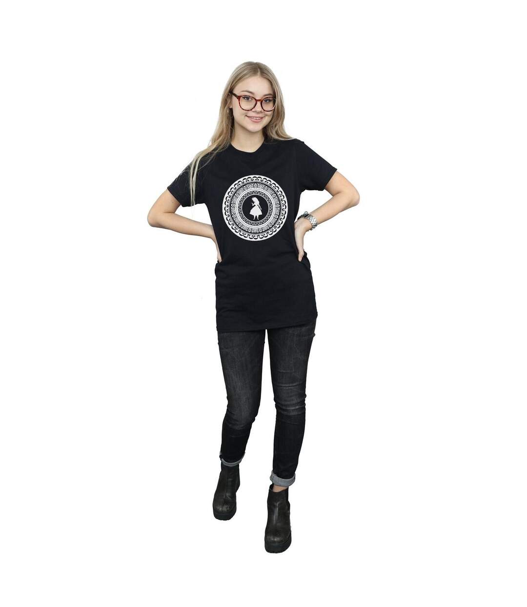 Disney Womens/Ladies Alice In Wonderland Circle Cotton Boyfriend T-Shirt (Noir) - UTBI8543-4