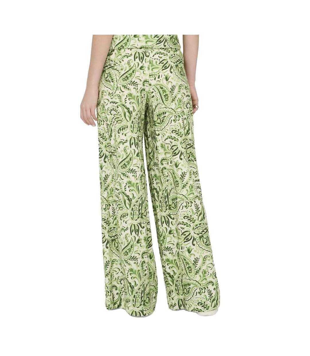 Pantalon fluide imprimé vert/blanc femme jdy life palazzo-2