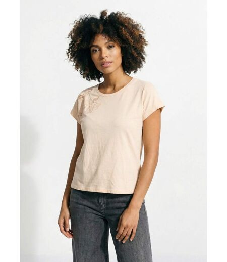 T-shirt court uni brodé ajouré manches courtes