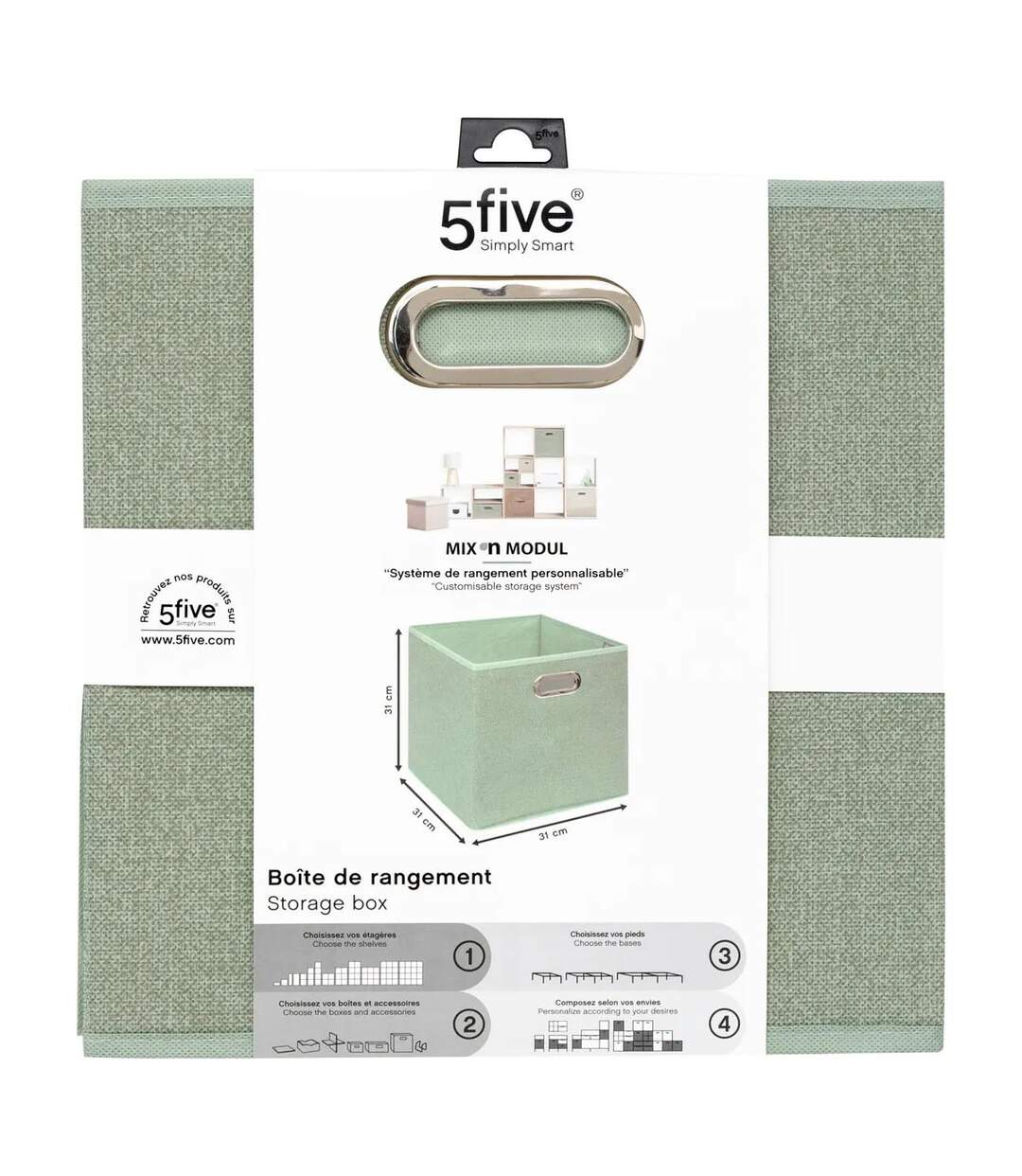 Boîte de Rangement Carrée Pliable Mix n'Modul 31x31cm Vert Sauge-4