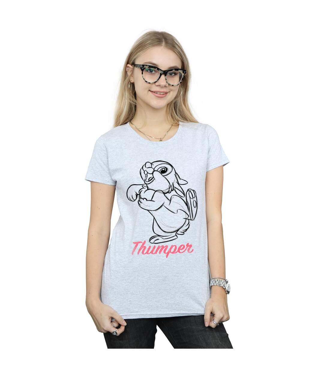 Disney - T-shirt BAMBI THUMPER LINE DRAWING - Femme (Gris chiné) - UTBI15872-2