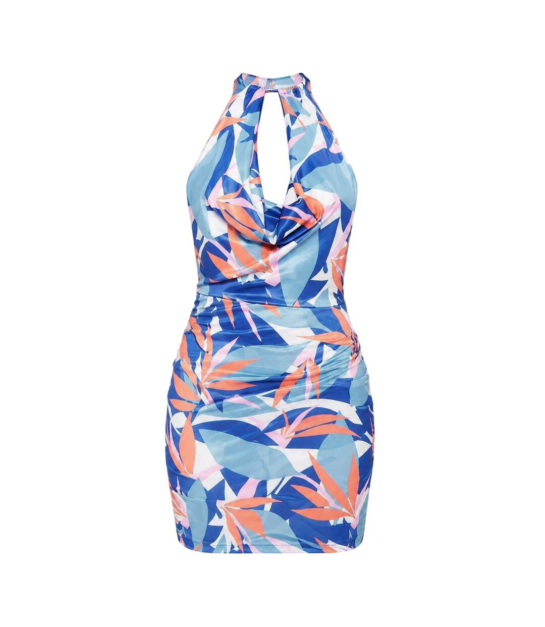 Womens/ladies Slinky Abstract Halter Neck Mini Dress Blue Multicoloured Missy Empire-2