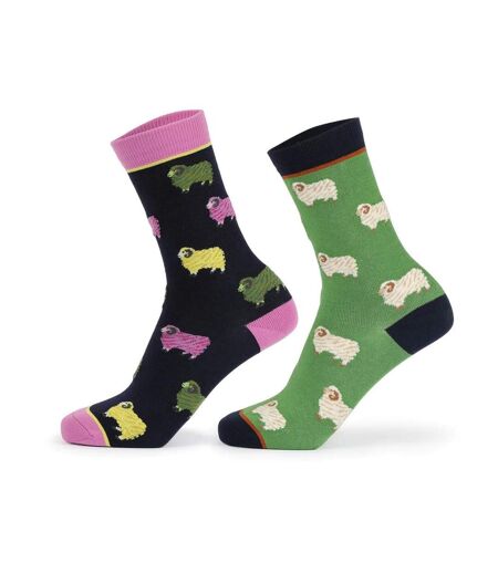 Aubrion Womens/Ladies Sheep Bamboo Socks (Pack of 2) (Green/Black/Pink)