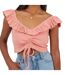 Womens/ladies Frill Cropped Vest Top Salmon Brave Soul-2