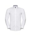 Russell Collection Mens Long Sleeve Contrast Herringbone Shirt (White/Silver)