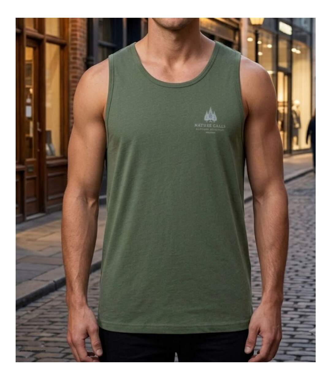 Débardeur homme Challenger SINCERE vert kaki — Confort pur coton jersey peigné-1