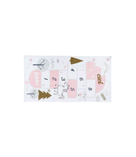 Tapis jeu enfant en coton 140x70 cm Marelle girly
