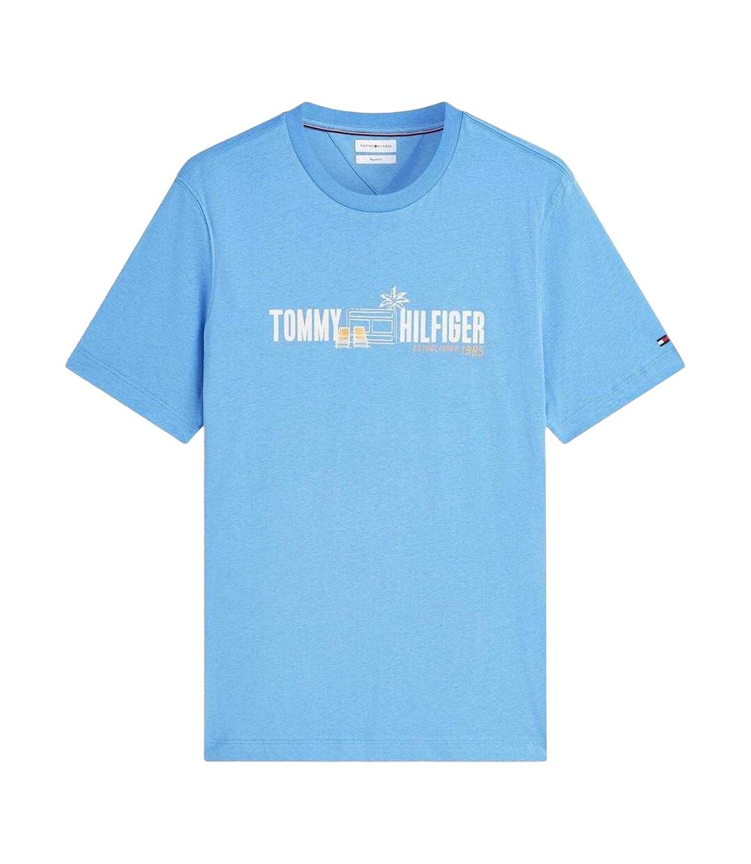 Mens Summer Chest Print Regular T-shirt White Blue Tommy Hilfiger-2