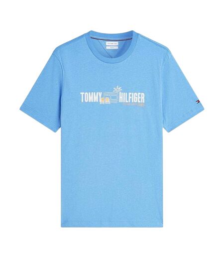 Mens Summer Chest Print Regular T-shirt White Blue Tommy Hilfiger