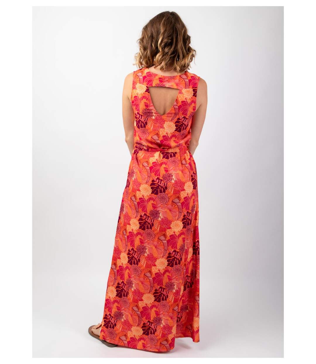 Robe longue femme d'été lumineuse CAROLA sans manches fleurie Coton Du Monde