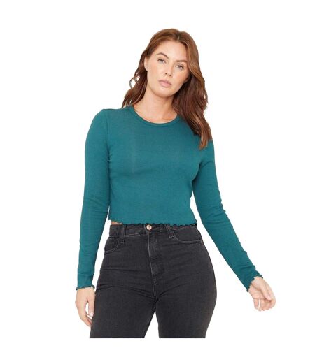 Womens/ladies Ribbed Cropped T-shirt Teal Be You