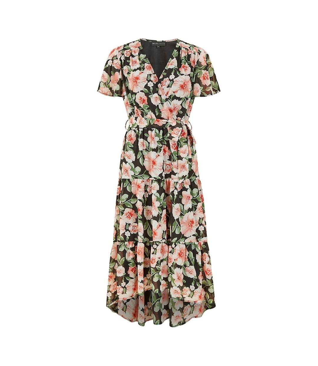Womens/ladies Butterfly Sleeve Wrap Dress Black Mela London-2