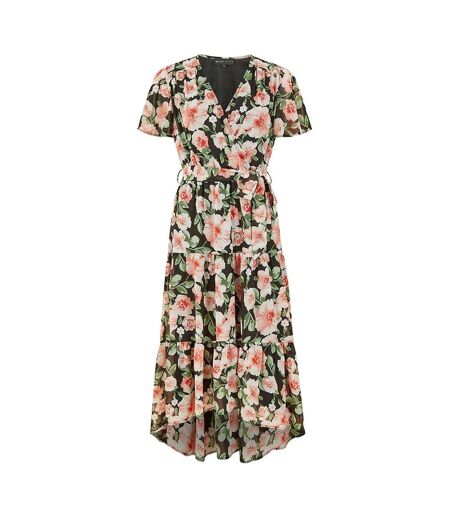 Womens/ladies Butterfly Sleeve Wrap Dress Black Mela London