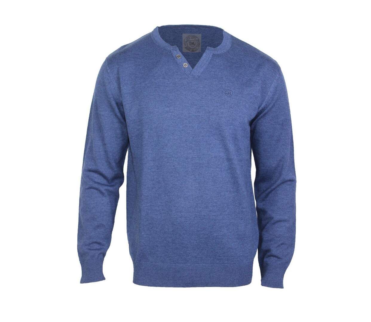 Pull Homme Col Boutonné Parvis1 – Maille Coton Mélangé Bleu-2
