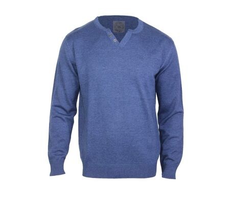 Pull Homme Col Boutonné Parvis1 – Maille Coton Mélangé Bleu