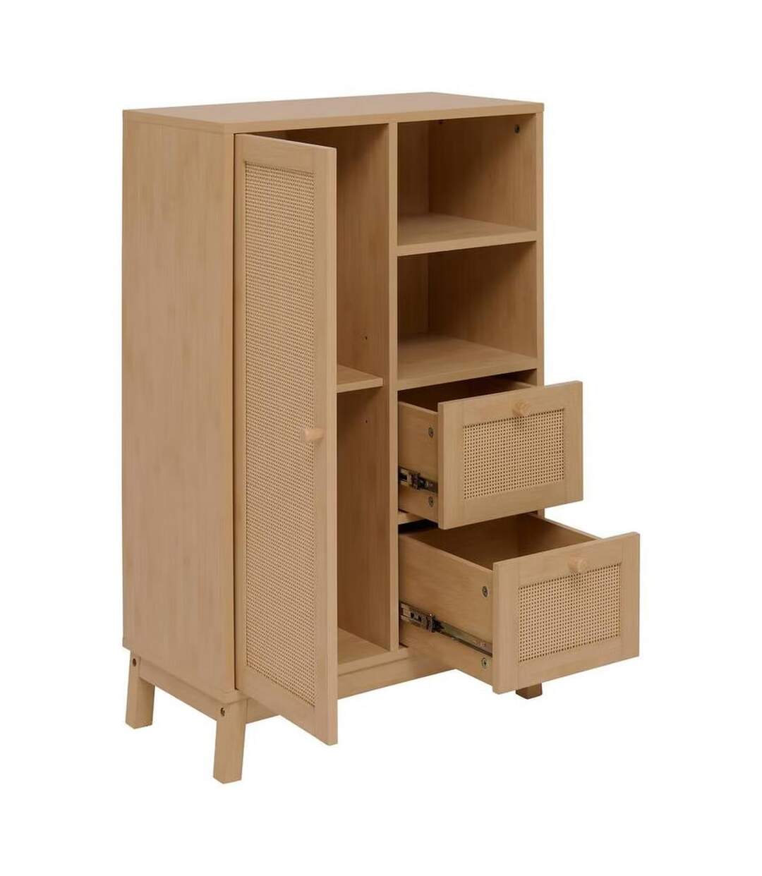 Meuble de rangement en rotin 2 tiroirs et 1 porte CANE - Marron-3