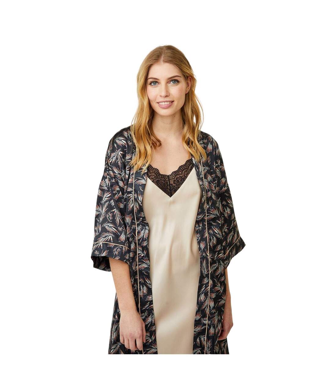 Womens/ladies Jean Leaf Print Kimono Black CCDK Copenhagen-4