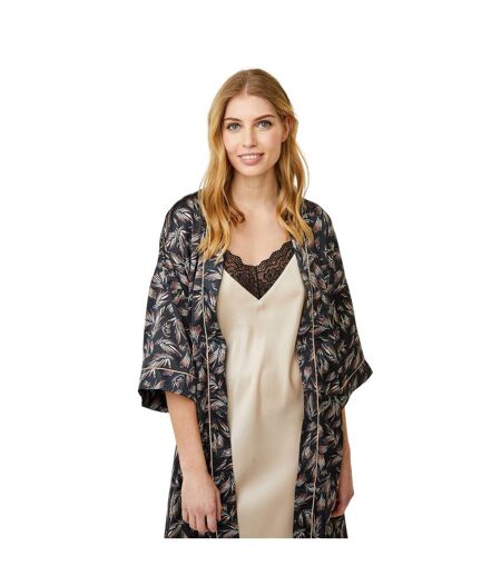 Womens/ladies Jean Leaf Print Kimono Black CCDK Copenhagen
