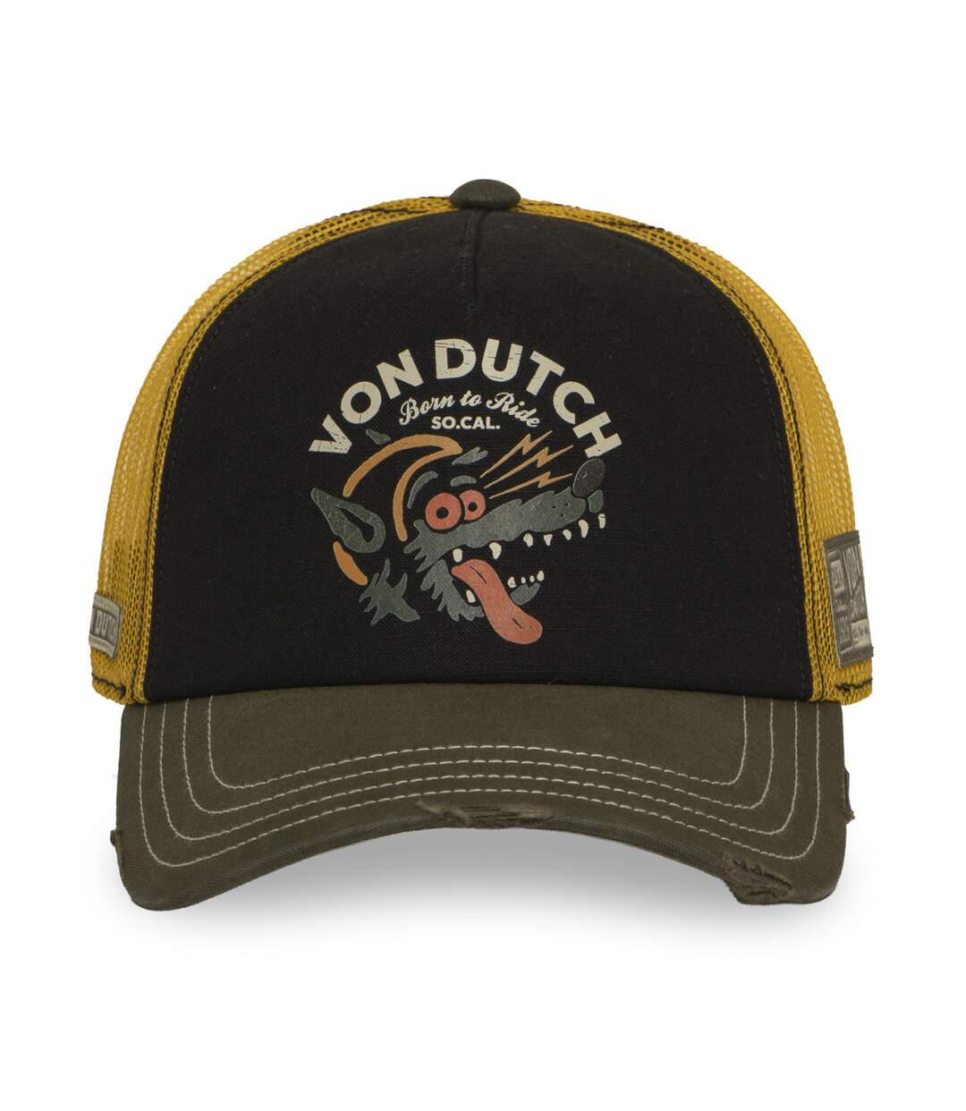 Casquette trucker filet effet usé avec print Crew Wolfy Vondutch-2