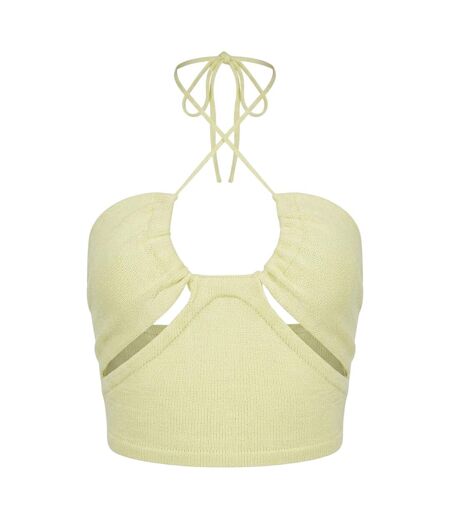 Womens/ladies Crossover Ribbed Fitted Crop Top Lime Missy Empire
