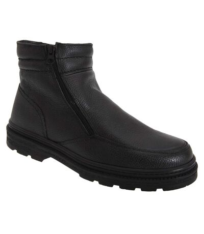 Roamers Mens Twin Zip Faux Fur Thermal Warm Lined Boots (Black) - UTDF226