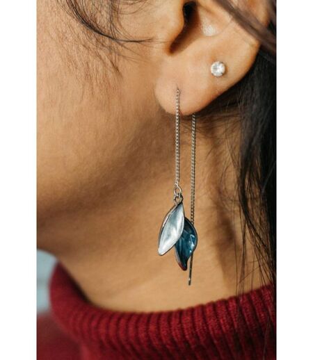 Elegant Grey White Long Leaf Drop Tassel Chain Marble Texture Earrings