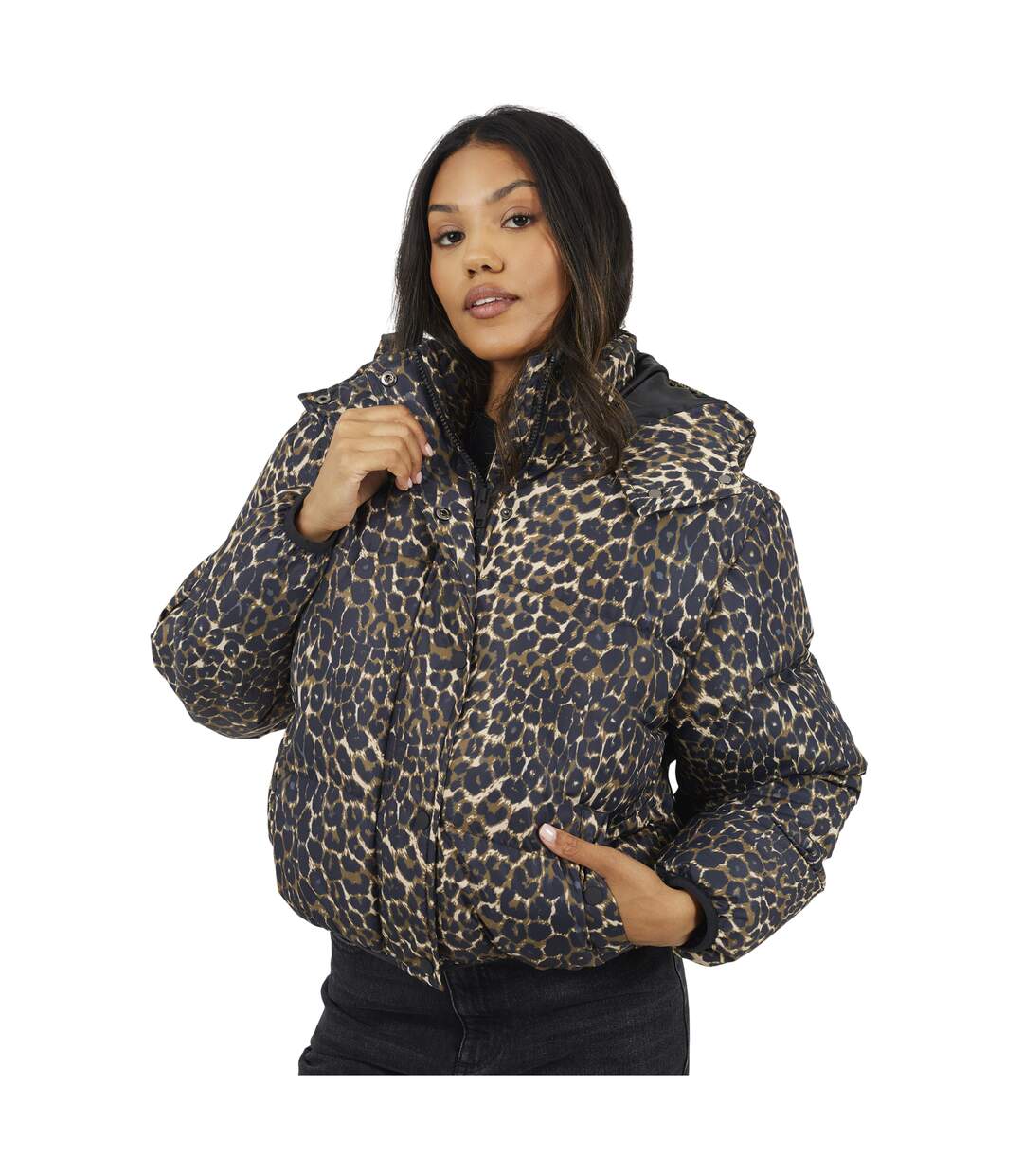 Doudoune Motif/style Imprimé Léopard Bunny Femme Noir Marron Brave Soul-3