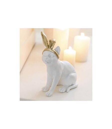 Statuette Déco Chat Oreille 28cm Blanc