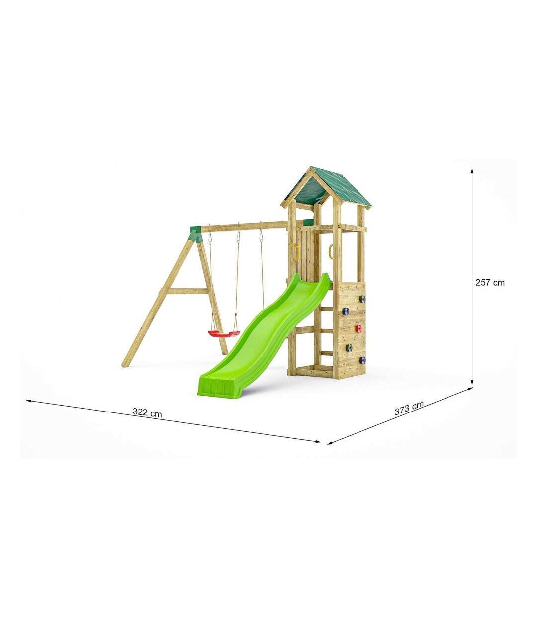 Structure de jeux en bois avec toboggan et balançoire double Charly