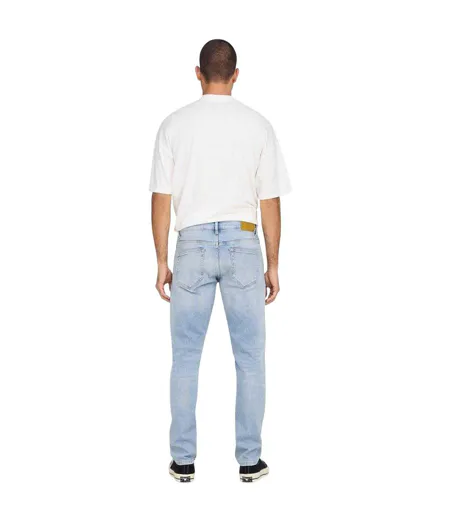 Mens Tai Logo Tapered Jeans Light Blue Only And Sons