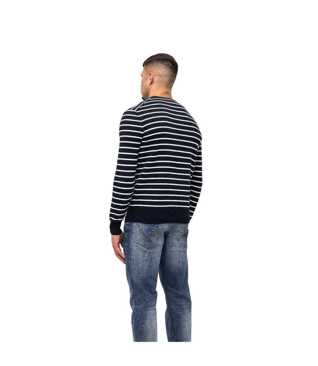 Mens Striped Rib Knit Sweater Top Navy Marshall Artist-3