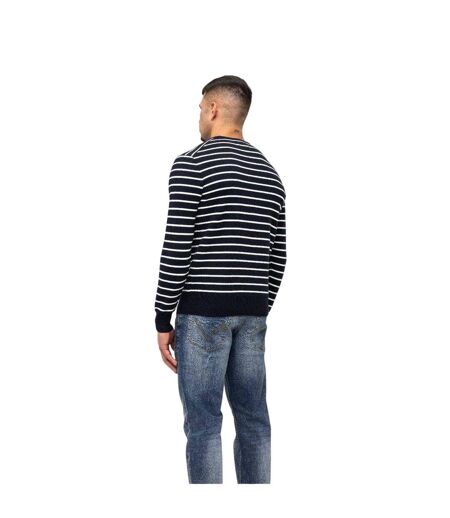 Mens Striped Rib Knit Sweater Top Navy Marshall Artist