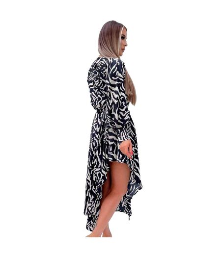 Robe Mi-longue Manches Chauve-souris Motif/style Imprimé Zèbre Femme Noir Blanc AX Paris