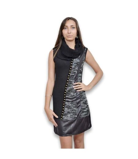 Robe femme sans manche col snood de couleur noir