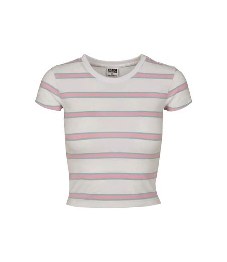 T-shirt Court Motif/style À Rayures Femme Blanc Rose Clair Urban Classics