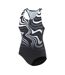 Womens/ladies Wave Pattern One Piece Swimsuit Black White Slazenger-3
