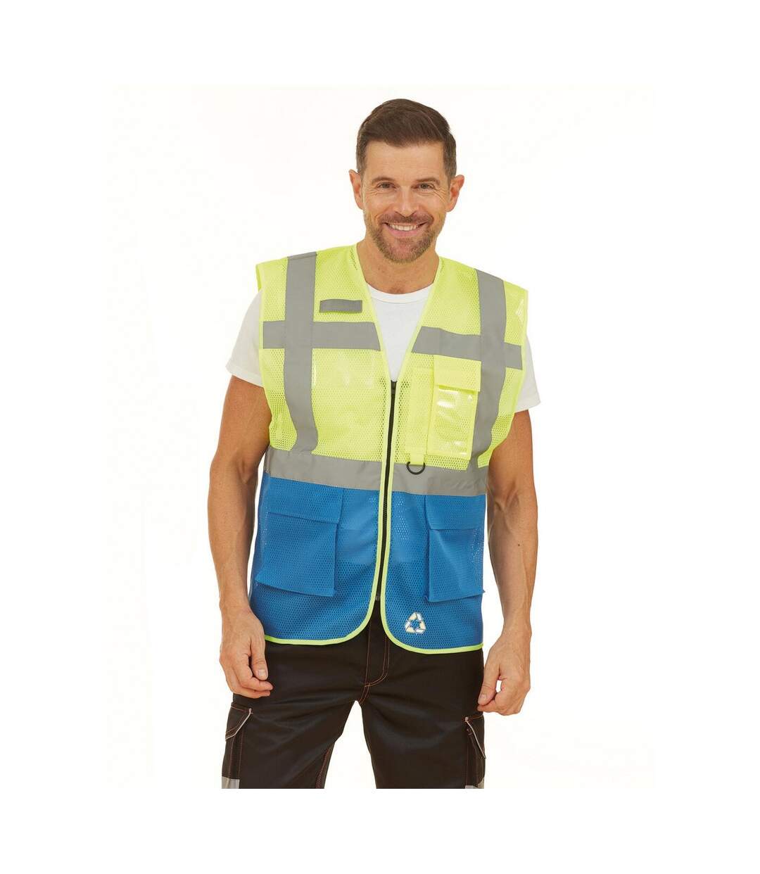 Gilet executive adulte jaune fluo / bleu roi Yoko-2