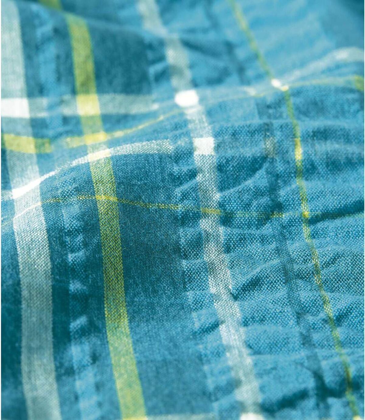 Men's Waffle-Effect Short Sleeve Checked Shirt - Blue Atlas For Men