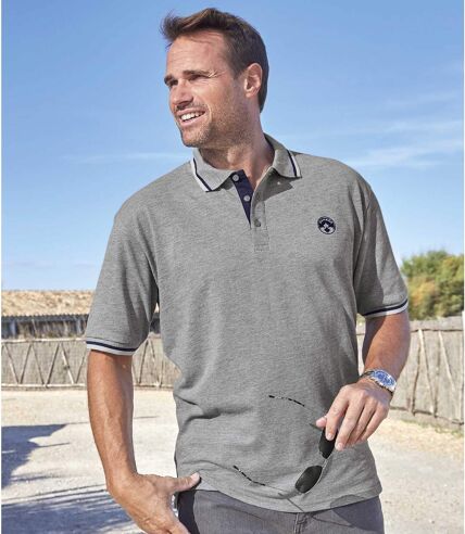 Pack of 2 Men's Piqué Polo Shirts - Navy Grey - Short Sleeves