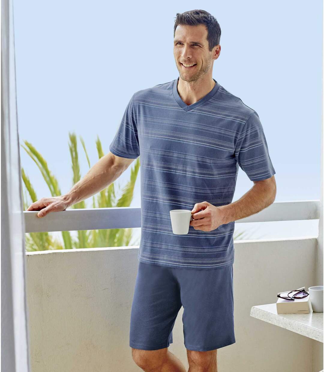Men's Striped Short Pajama Set - Blue Turquoise Atlas For Men
