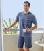 Men's Striped Pyjama Short Set - Blue Turquoise