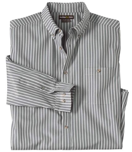 Men's Grey Striped Poplin Shirt