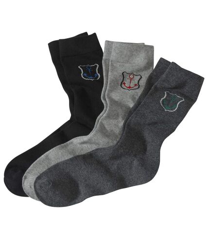 Pack of 3 Men's Patterned Socks - Black Grey
