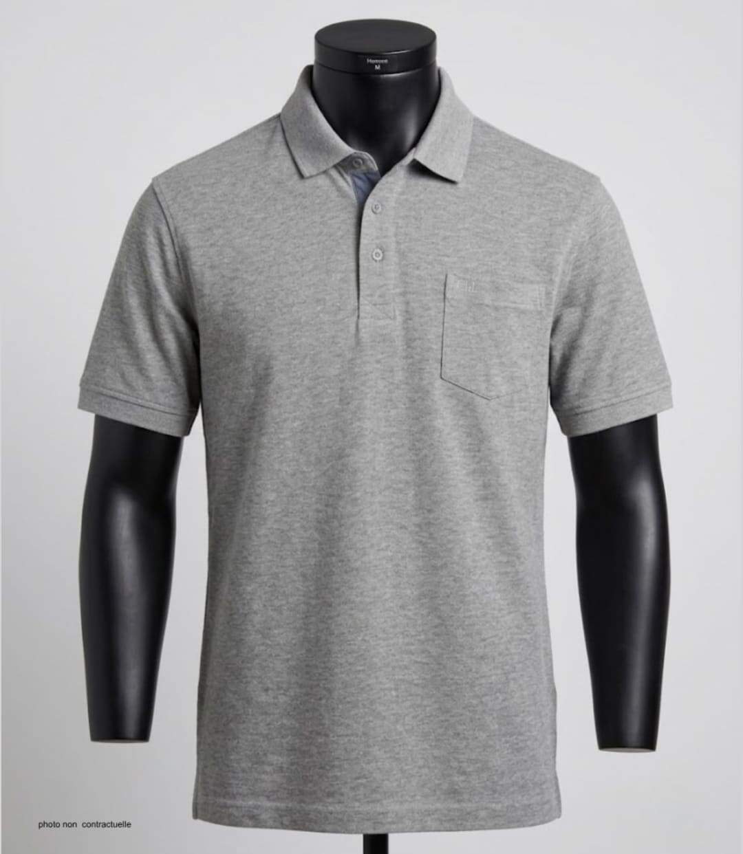 CHALLENGER RUSTICO1 : Polo manches courtes gris chiné en maille piquée 100% coton et détails chambray-3