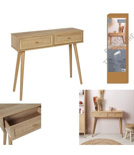 Console Bali à 2 tiroirs effet cannage - Beige