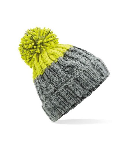 Unisex adult apres beanie light grey/citron Beechfield