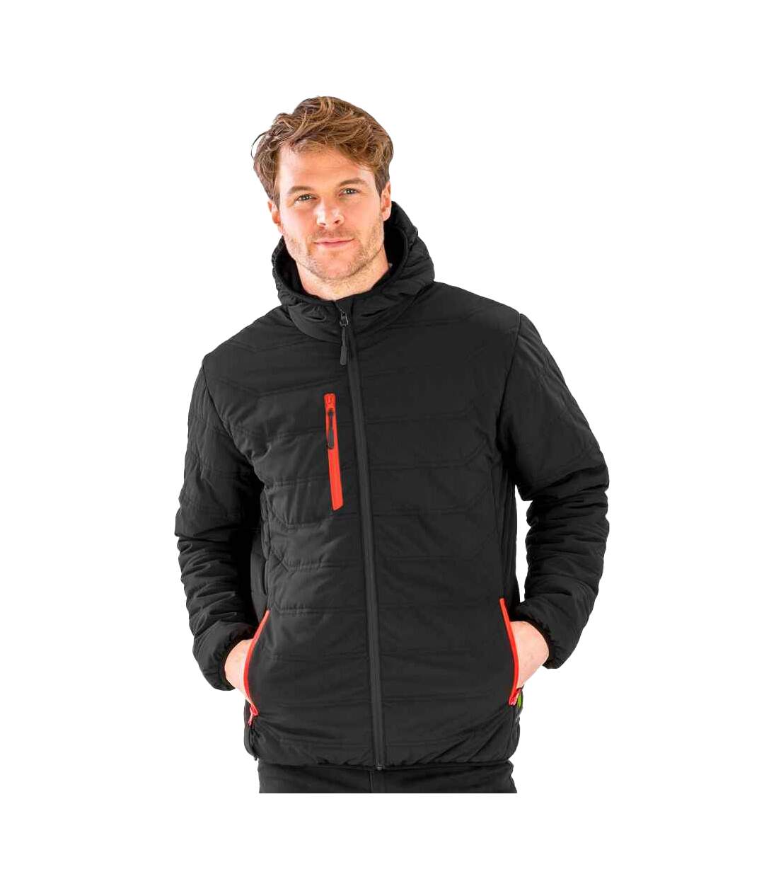 Mens compass padded winter jacket black/orange Result Genuine Recycled