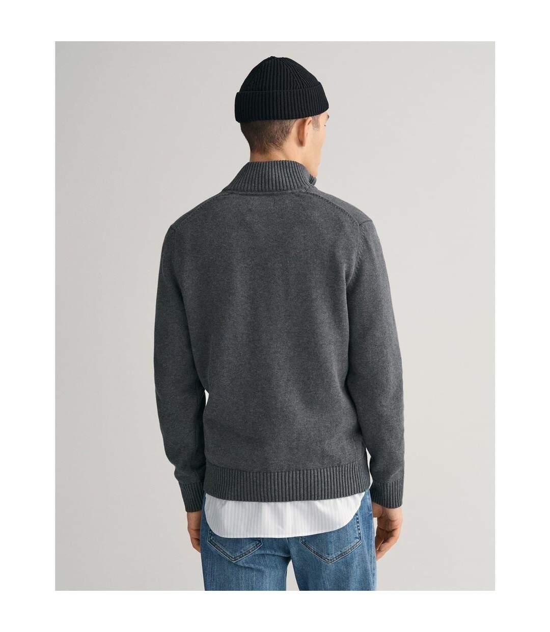Mens Micro Textured Half Zip Sweatshirt Charcoal Gant-3