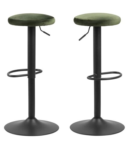 Lot de 2 Tabourets de bar avec repose pieds et hauteur réglable en tissu et métal - Vert et Noir
